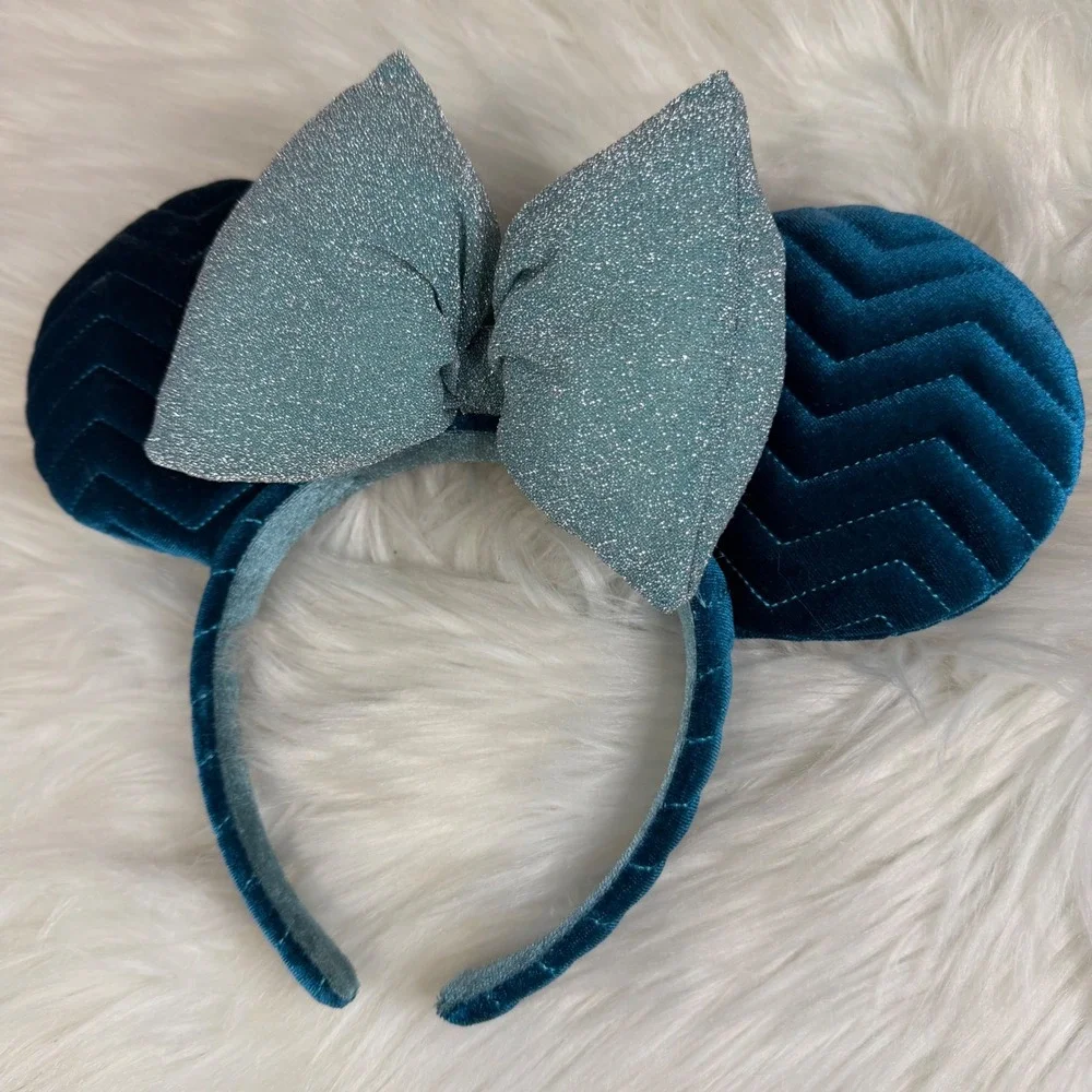 Disney World - Teal Velvet Chevron Mickey Minnie Ear Headband